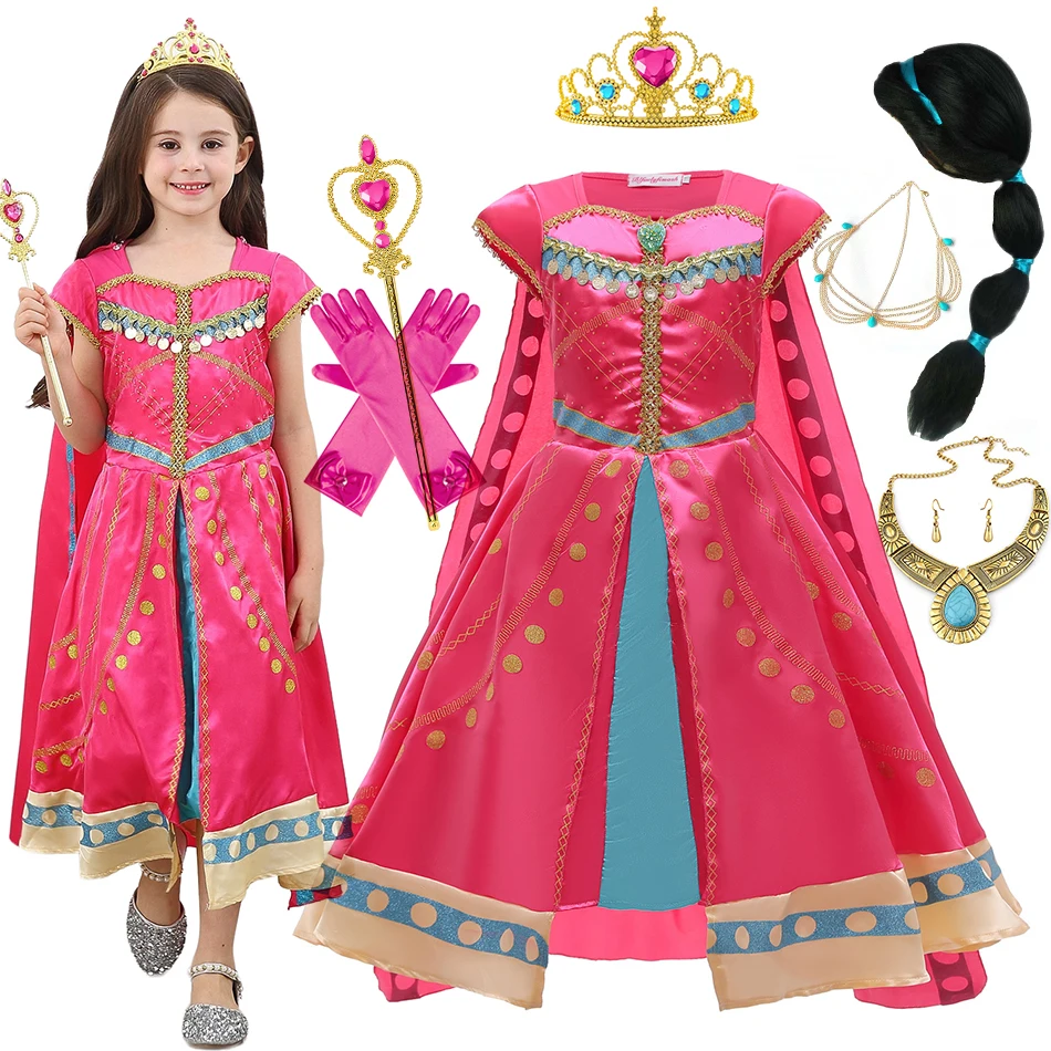 Girl Jasmine Costume Kid Princess Cosplay Dress Aladdin Role Playing Fancy Magic Lamp Birthday Surprise Halloween Disguise Sets