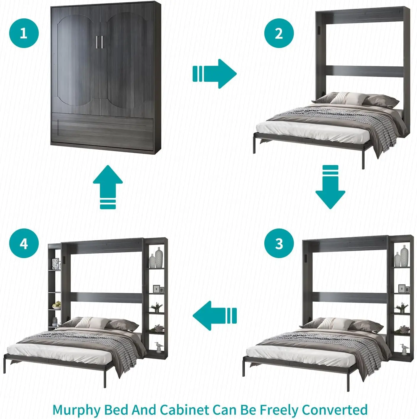 Balus Large Space-Saving 81 Inches Murphy Bed, Foldable Wall Bed With Storage Cabinet, Multi-Functional Murphy Bed Folds Into