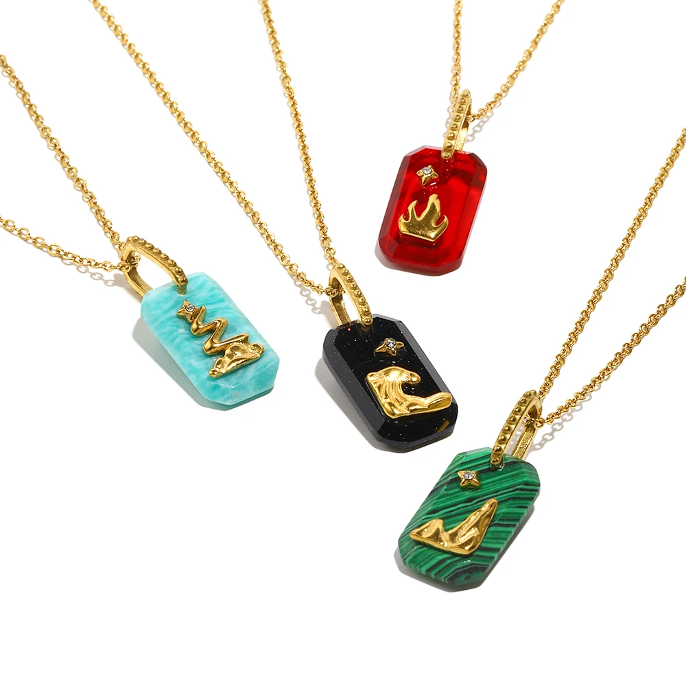 E.B.belle Colorful Rectangle Star Lion Pendant Neklace Acrylic Stainless Steel 18K Gold Plated Women Jewelry Hypoallergenic Gift
