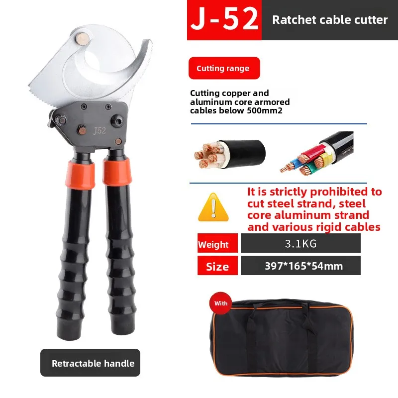 Black Handle Wire Breaker Copper Aluminum Steel Strand Cable Cutter J40/52/75/95/13/30