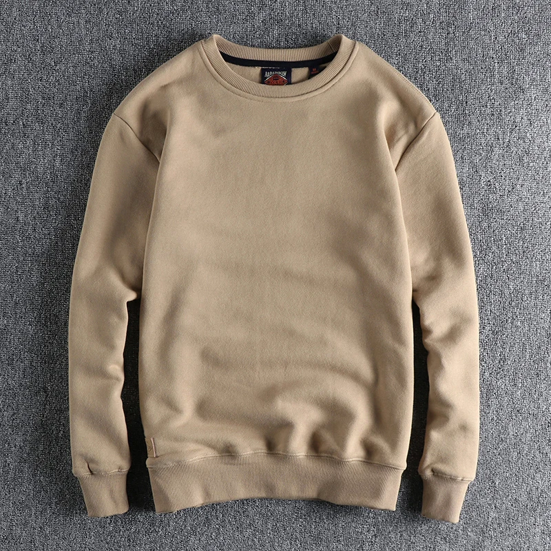 

High-Gramage Fleece-lined American Pure Color Round-neck Sweatshirt Men's Autumn Winter Versatile Youth Roman Velvet Hoodie