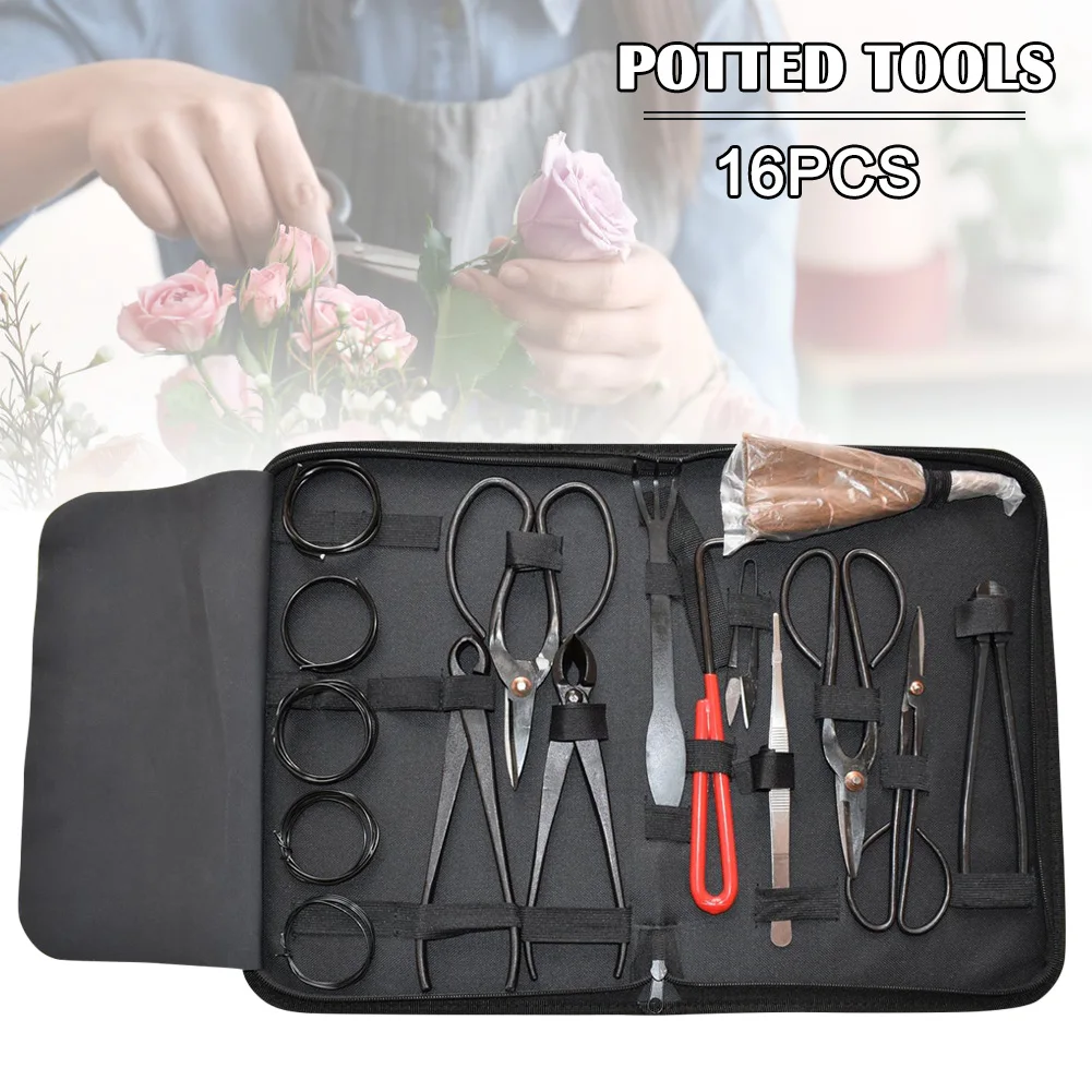 16Pcs Garden Bonsai Tool Set Carbon Steel Kit Cutter Scissors With Nylon Case Trim Set Fishing Line Tool Back Garden Kit