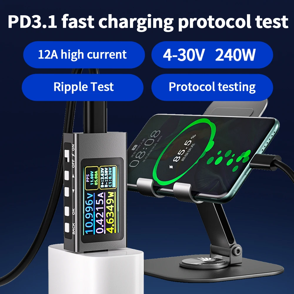 KWS-X1 Voltage and Current Meter Power Meter LCD Display 4-30V 0-12A Power Meter Tester Multimeter Fast Charging PD3.1 Protocol