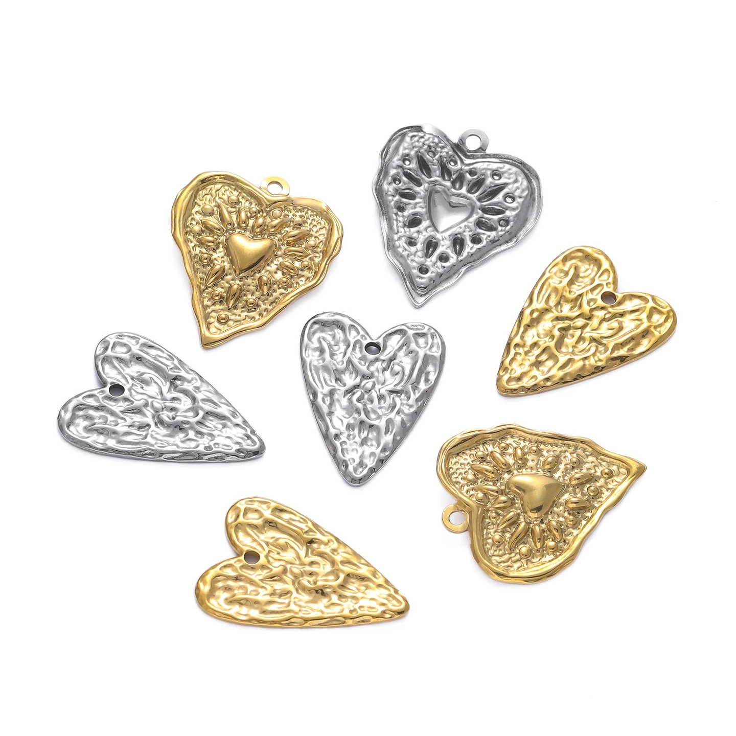 2Pcs/Pack 2 Styles 304 Stainless Steel Heart Shape Charms Pendants for DIY Bracelet Necklace Jewelry Making Accessories image 3