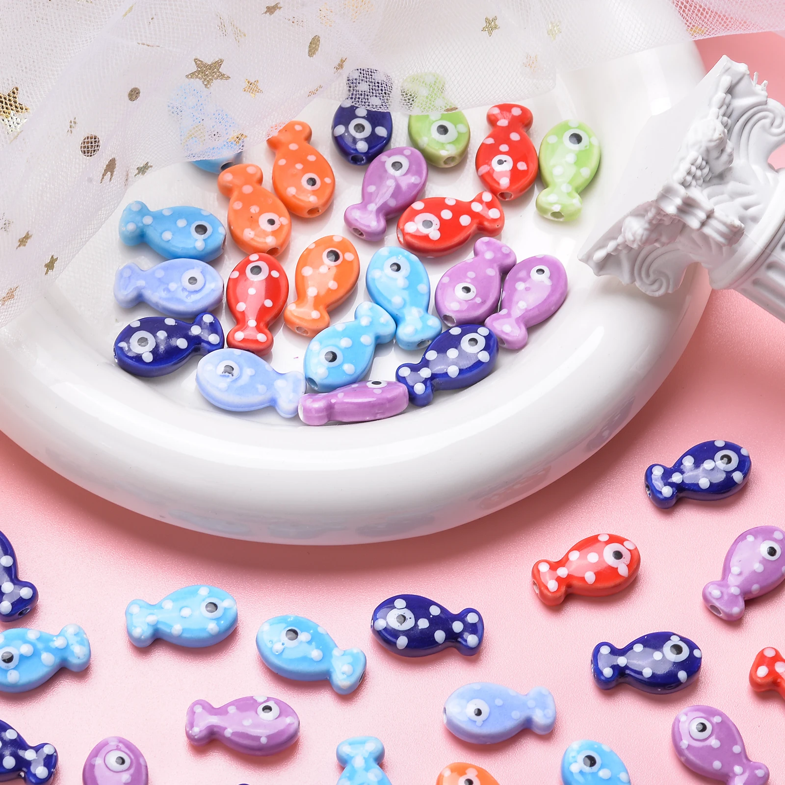 10pcs Fish-shaped Ceramic Beads For Jewelry Making DIY Bracelet Necklace Colorful Procelain Charm Beads Jewelry Accessories