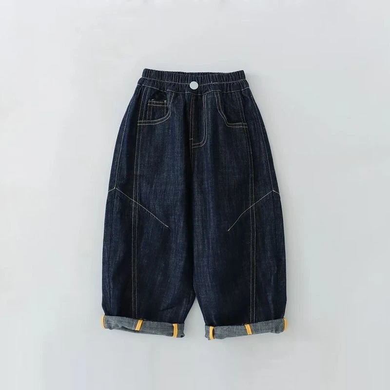 2026 Autumn Thick Boys Jeans Full Hem Curved Leg Versatile Pants Kids Denim Trousers Children Casual Wear