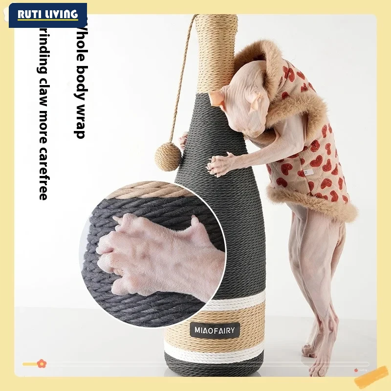 Red Wine Bottle Jute Cat Scratcher Tower Durable Shedding Free Sisal Rope Clawing Toy Upright Furniture Protect Cat Scratch