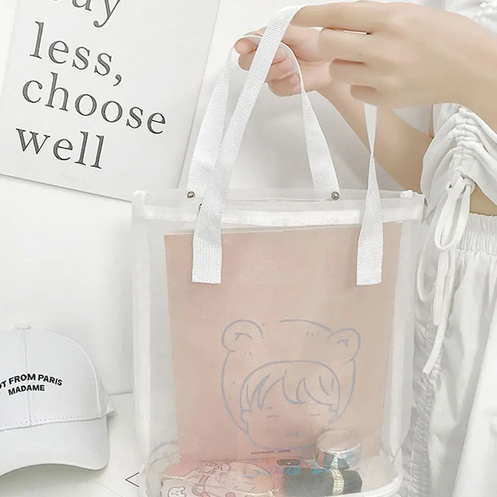 Simple Transparent Large Nylon Mesh Solid Color Korean Style Bag Storage Bag Women Handbag Makeup Bag