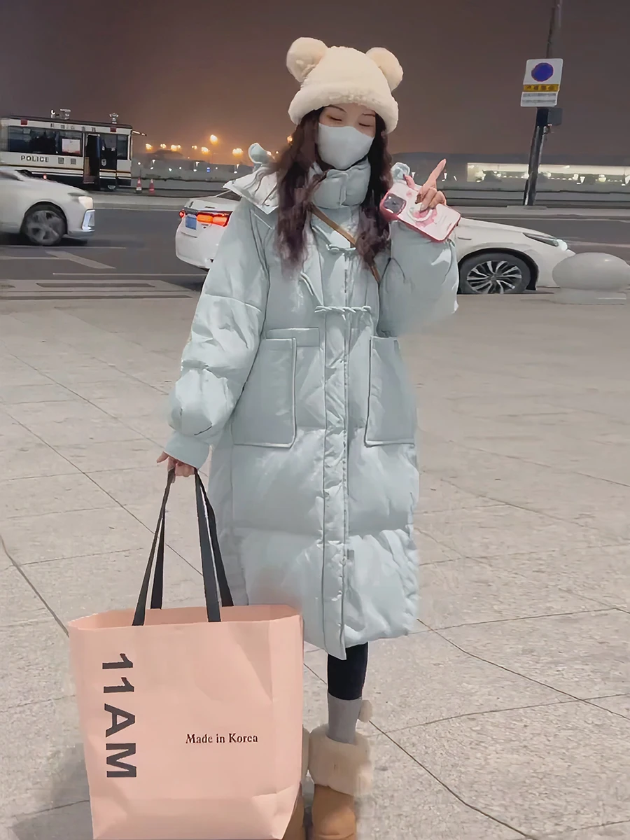 

Женская белая пуховая куртка средней длины, утепленное зимнее пальто для повседневной носки, модное, на молнии