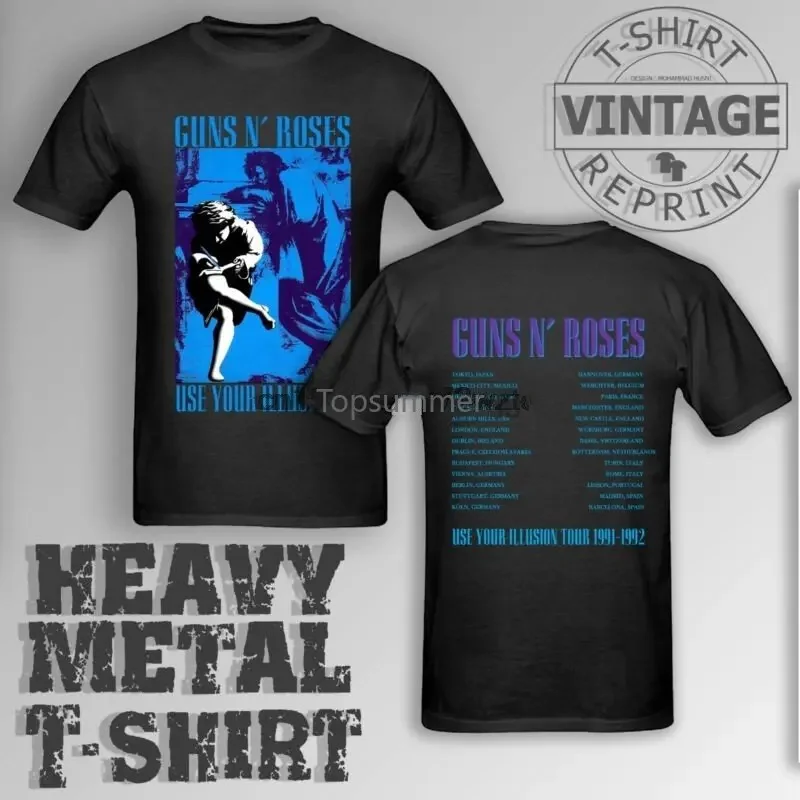 เสื้อยืดลายปืนและกุหลาบ VTG 1992ใช้ภาพลวงตาทัวร์คอนเสิร์ต gnr เฉือนของคุณ