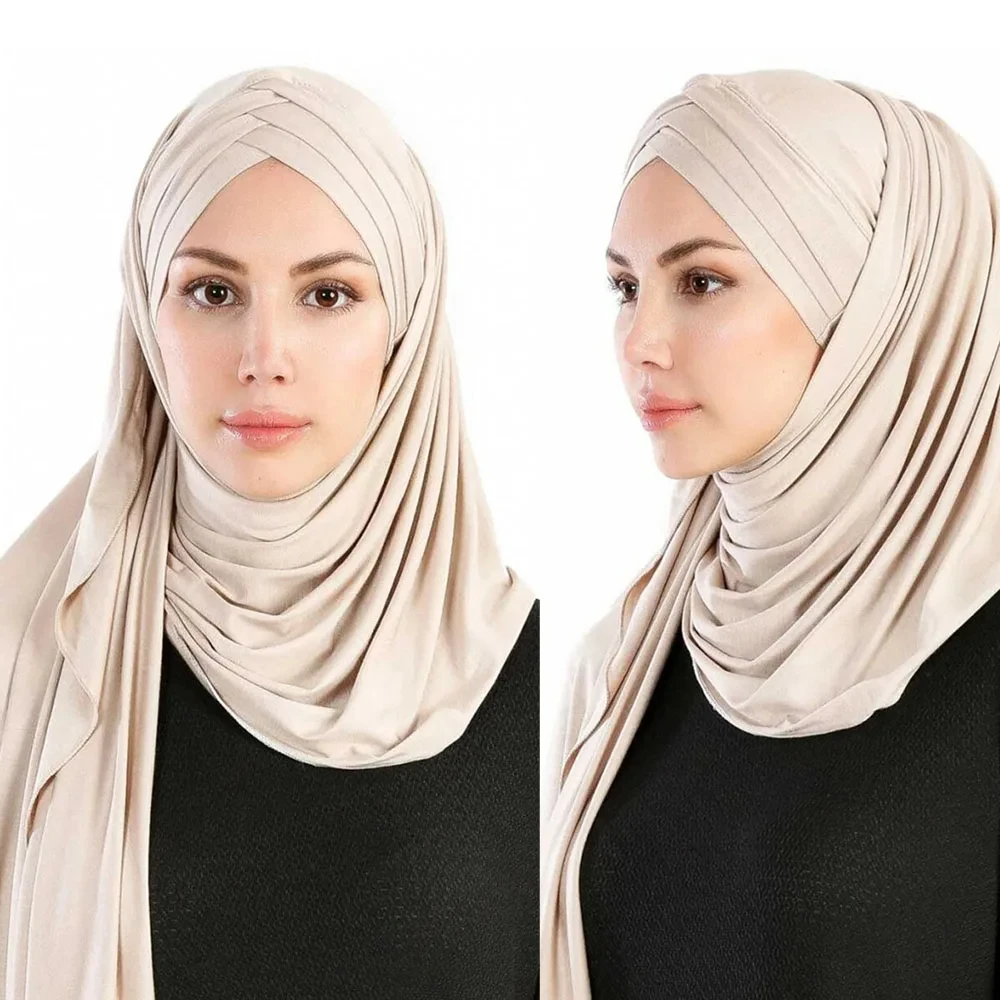 Women Jersey Scarf Soft Plain Cotton Instant Hijab Shawls and Wraps foulard femme muslim Hijabs Ready To Wear Headscarf