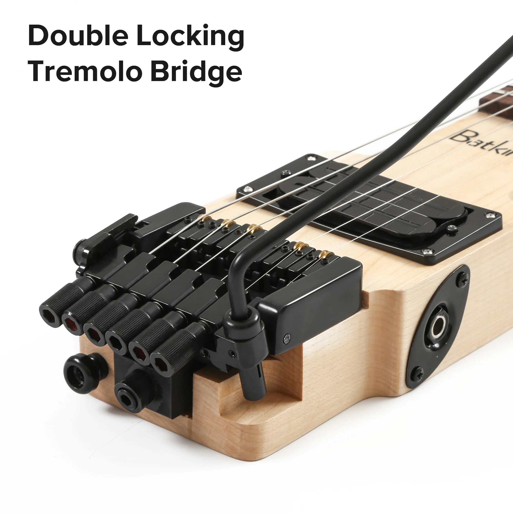 Batking Travel Electric Guitar Headless 6 String Guitar neck through body design Double Locking Tremolo Bridge with Gigbag