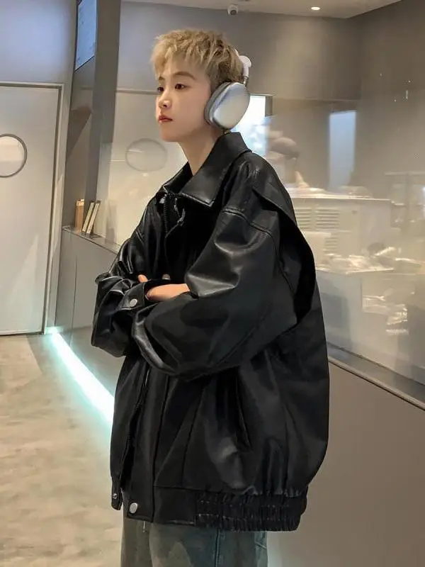 

Мужская повседневная куртка из искусственной кожи в американском мотоциклетном стиле, размеры 300 Pou, с отложным воротником, осенне-зимняя, новая, уличный стиль, верхняя одежда