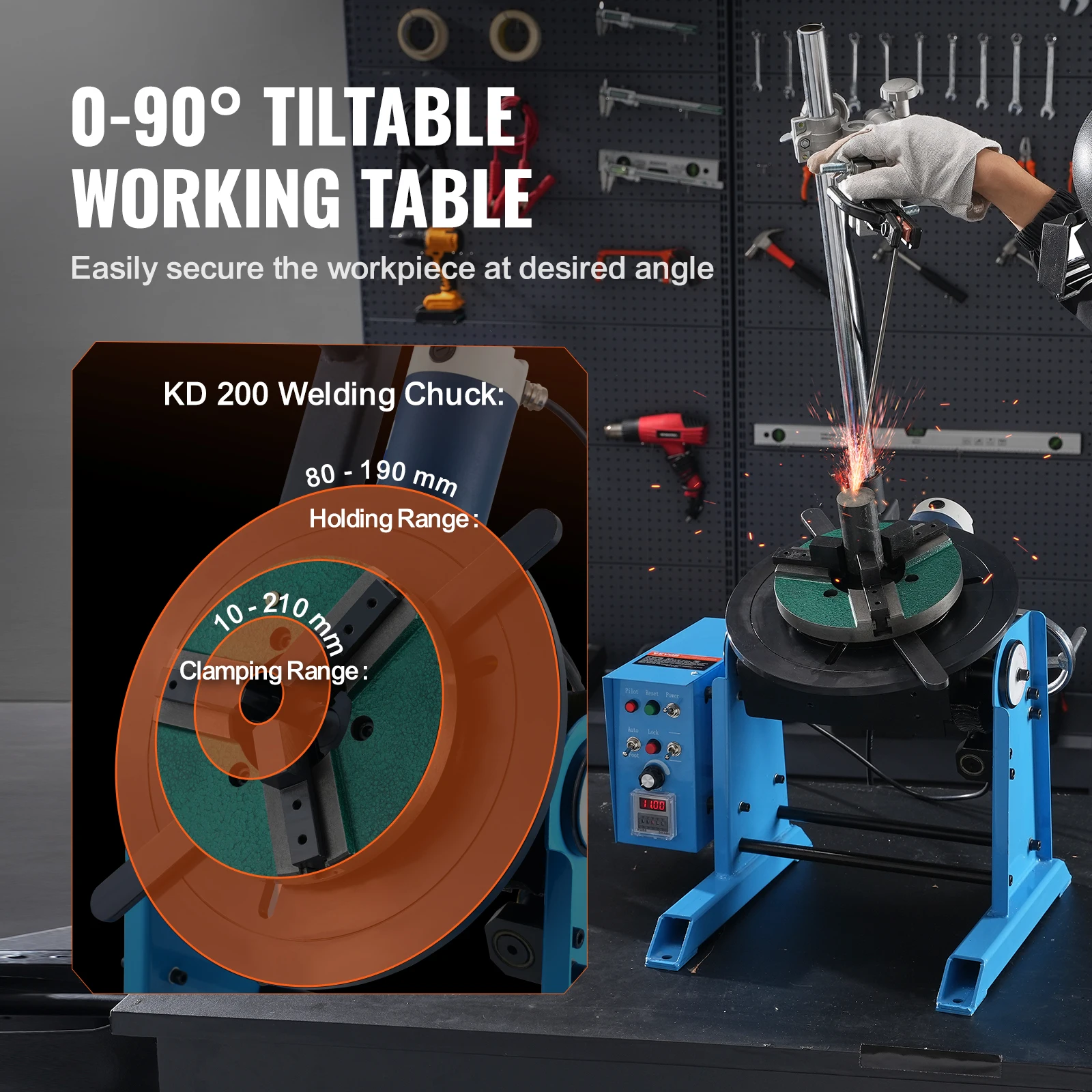 SucceBuy Rotary Welding Positioner 50KG 0-90° Welding Positioning Turntable Table 0.5-6RPM 120W with 12.4 Inch 3-Jaw Lathe Chuck