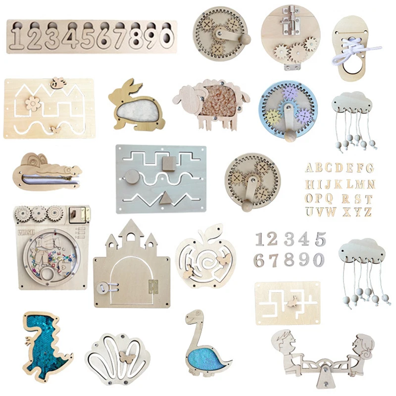 Montessori Wooden Busy Board Kid Activity Accessory Wooden Turntable Climbing Ladder Board Education Toy Puzzle Toy for Children