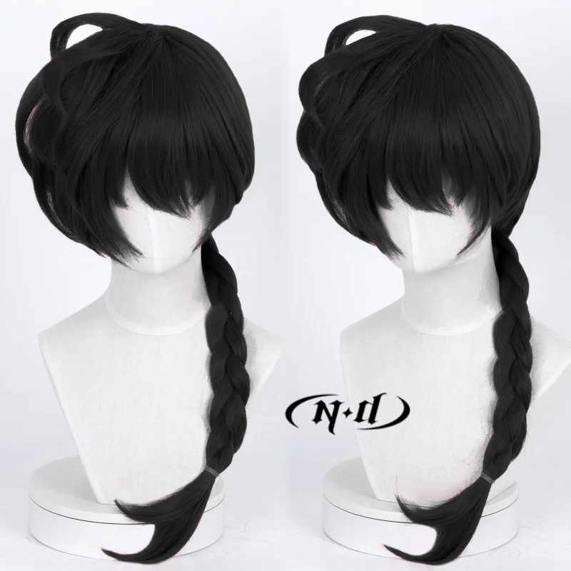 ND Cosplay Wigs Ranma Saotome Black Hairpiece Anime Cosplay Hair Wigs Heat Resistant for Comic Con Coser Costume Party