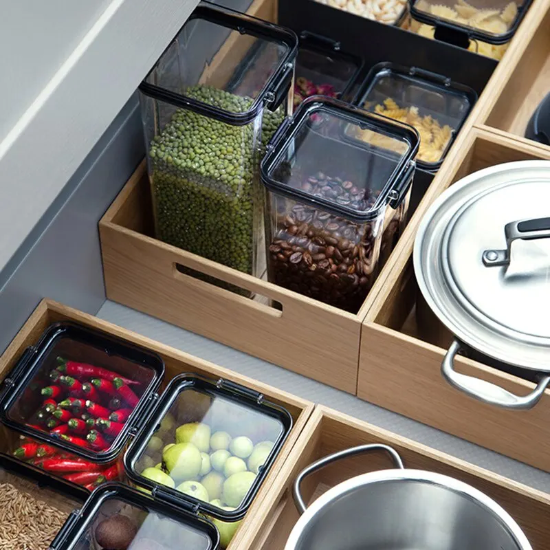 Transparent Food Storage Containers Kitchen Storage Airtight Cans Plastic Storage Boxes Stackable Food Storage Boxes