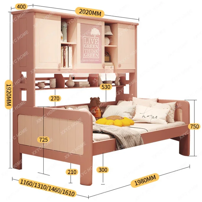 

Tqh Solid Wood Children's Bed Girls' Wardrobe Tatami with Boycase Half Height Storage Bed