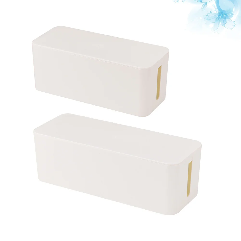 

2pcs White L Xl Size Plastic Cable Management Strip Storage Container With Lid For Home Office Wire Organizer,