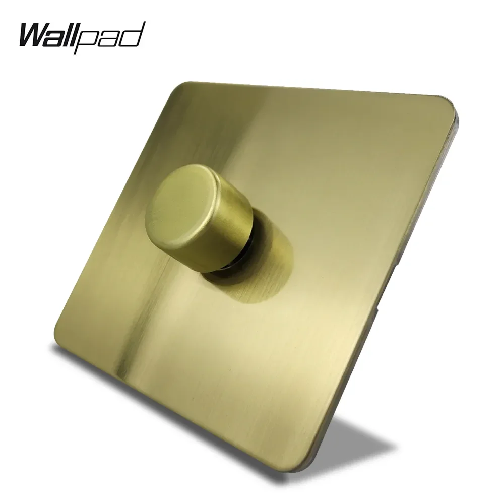 Wallpad H6 1 Gang 2 Way LED Dimmer Switch Push On Off Brushed Gold Stainless Steel Panel Metal Button