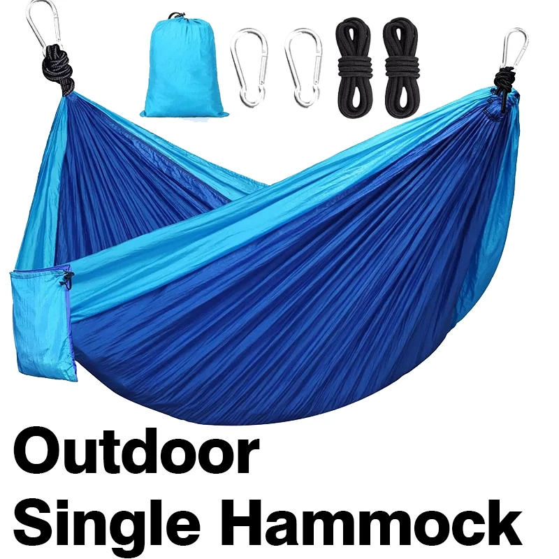 New Camping Hammock Single Person Portable Outdoor With Nylon Color Matching Hammock High Strength Parachute Fabric Hanging Bed