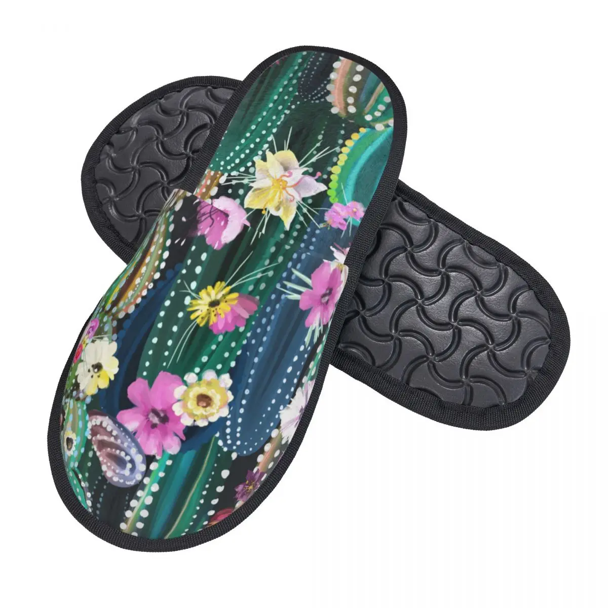 Winter Slipper Woman Man Fashion Fluffy Warm Slippers Blooming Cactus Cacti Succulents Abstract House Slippers Funny Shoes