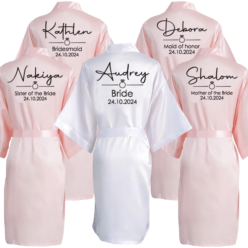 Personalized Text Logo Wedding Bathrobe Bridal Robe Bride Bridesmaid Wedding Robes Woman Bachelorette Hen Party