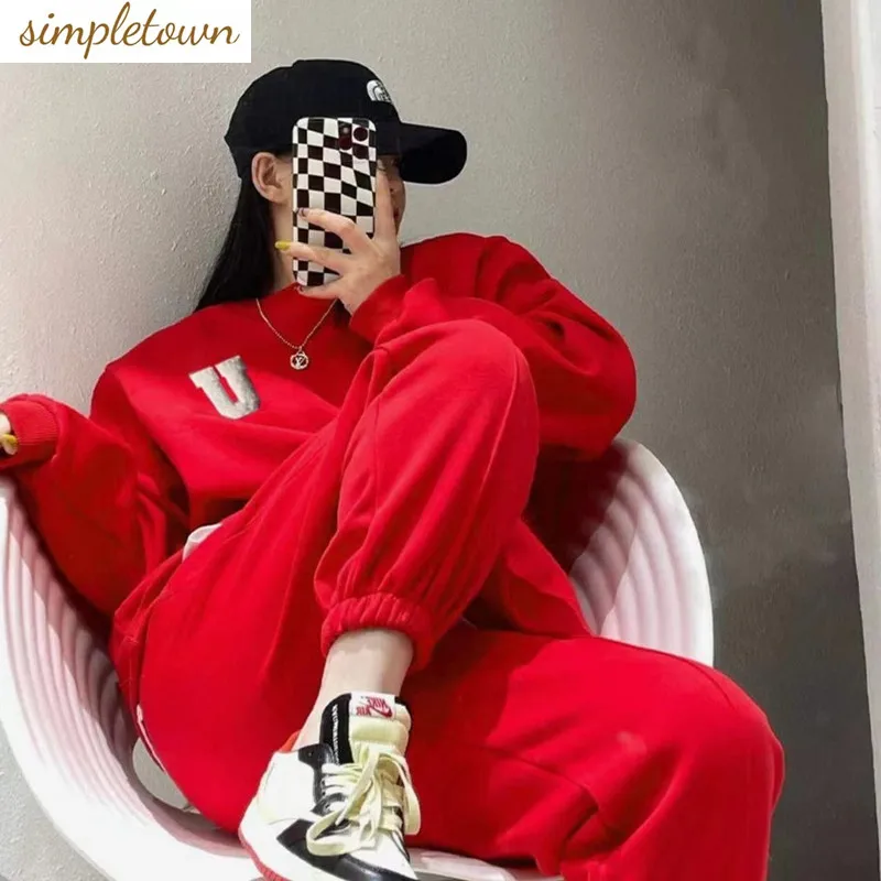 

Новая осенне-зимняя спортивная и повседневная женская одежда, модный свободный топ + узкие брюки, комплект из двух предметов