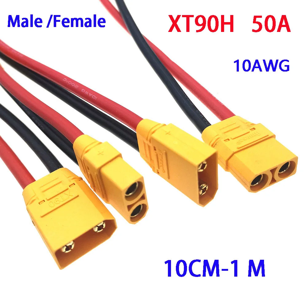 

Штекерный силиконовый кабель XT90 для радиоуправляемых моделей, летательных аппаратов, электромобилей, БПЛА, 10awg, 1 шт.