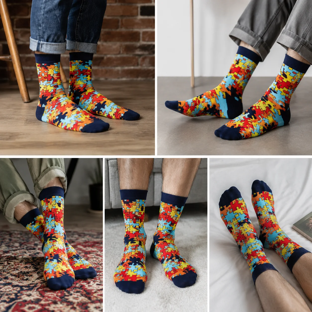 

Neutral Unique Puzzle Printed Mid Tube Socks Fashionable Street Style Soft Comfortable All Seasons Couple Leisure Colorful Sprin