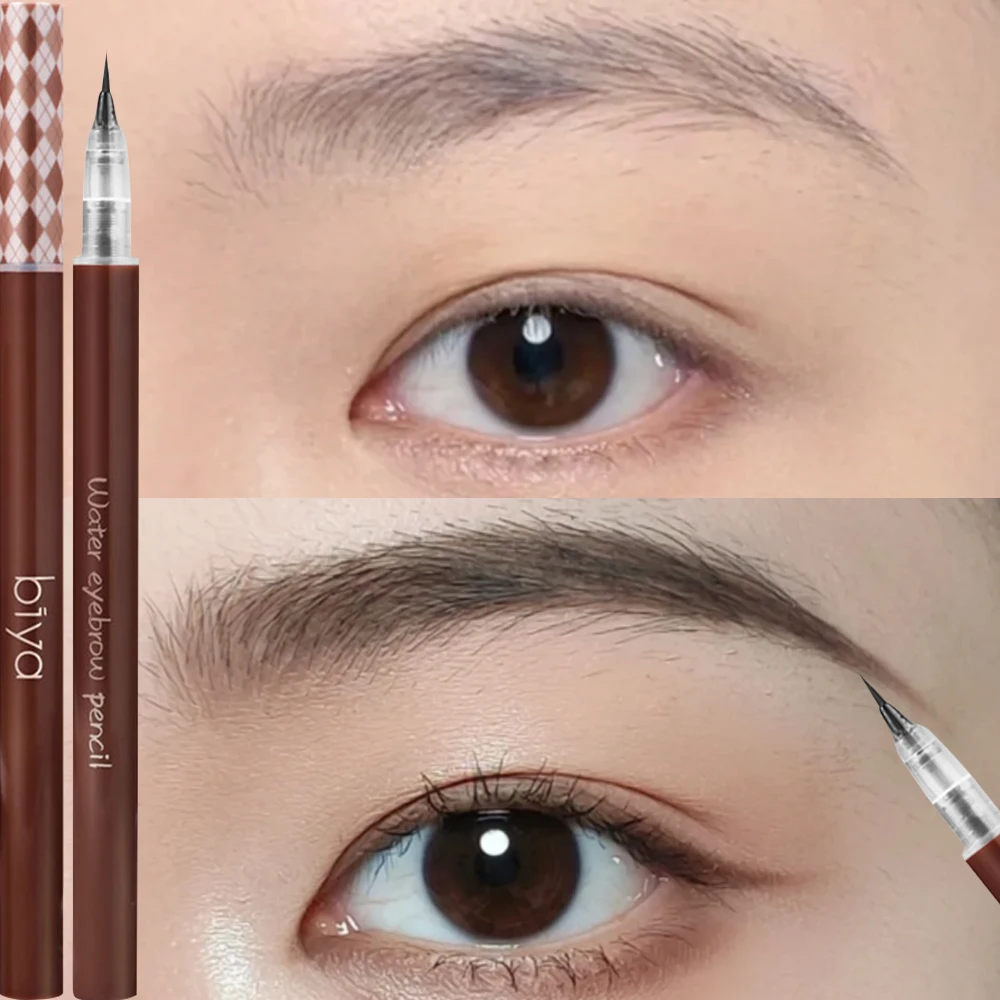 Liquid Eyebrow ดินสอ Ultra-fine Outline คิ้ว Tattoo Matte กันน้ํากันน้ํายาวนานสีดําสีน้ําตาล Brow แต่งหน้าเครื่องสําอาง