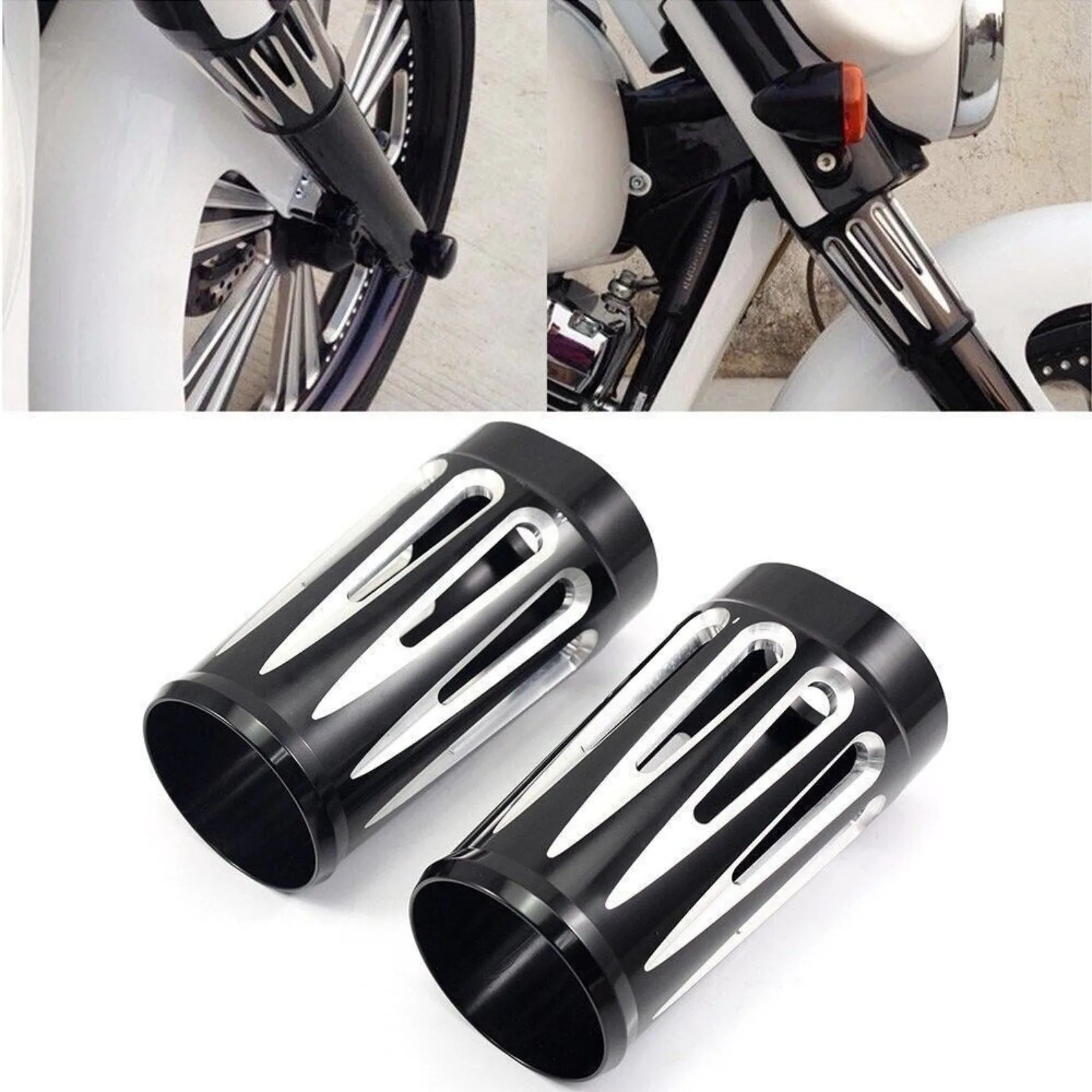 Black Chrome Front Fork Boot Slider Cover For Harley Electra Street Glide Road King FL