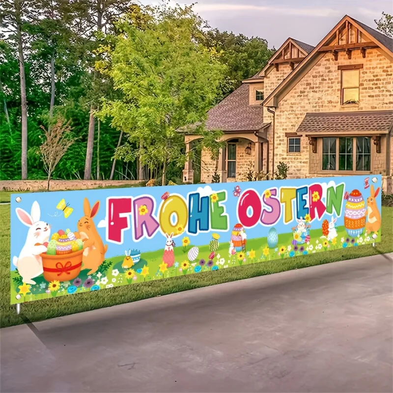 

Пасхальный баннер VIKAMA для двора с красочным дизайном кроликов и пасхальных яиц, уличный подвесной декор, украшение для весенней вечеринки