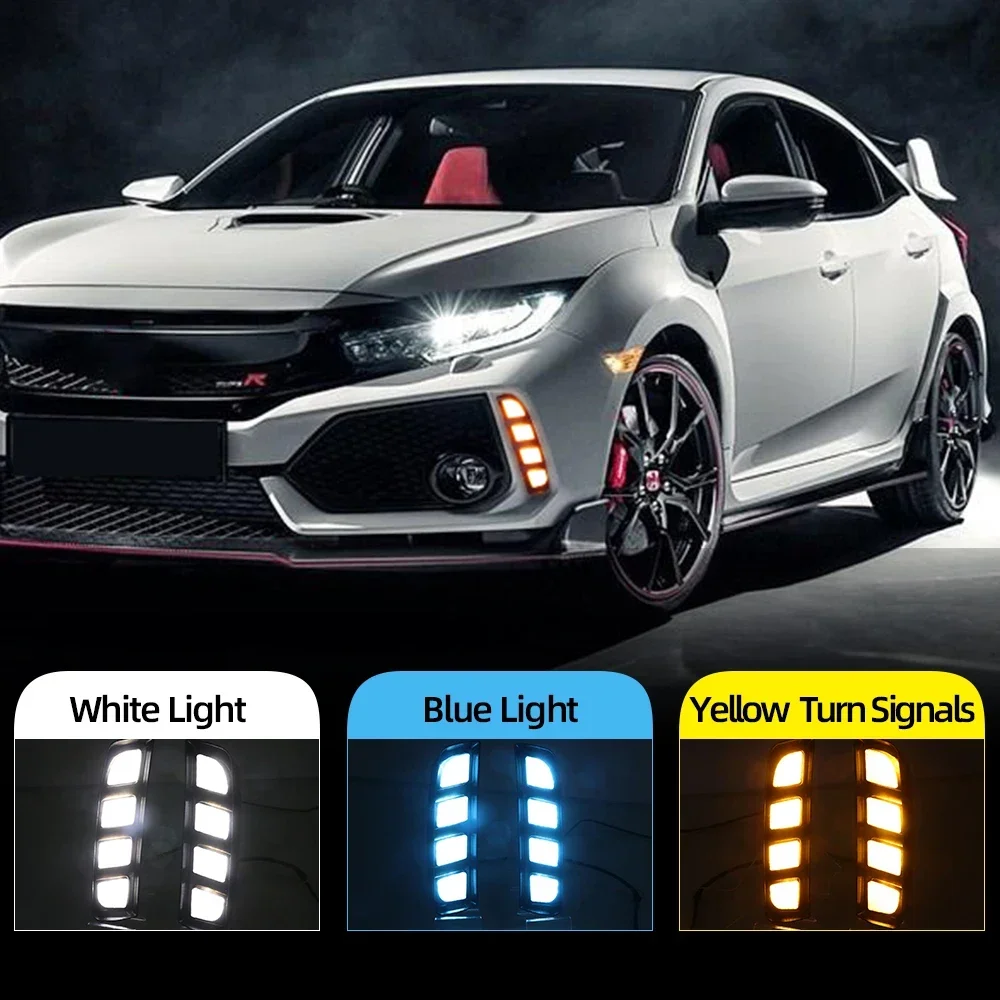 New！ CSCSNL 2Pcs DRL for Honda Civic Type R 2018 2019 2020 2021 Led Daytime Running Lights Yellow Turn Signal Lamp ABS Waterproo