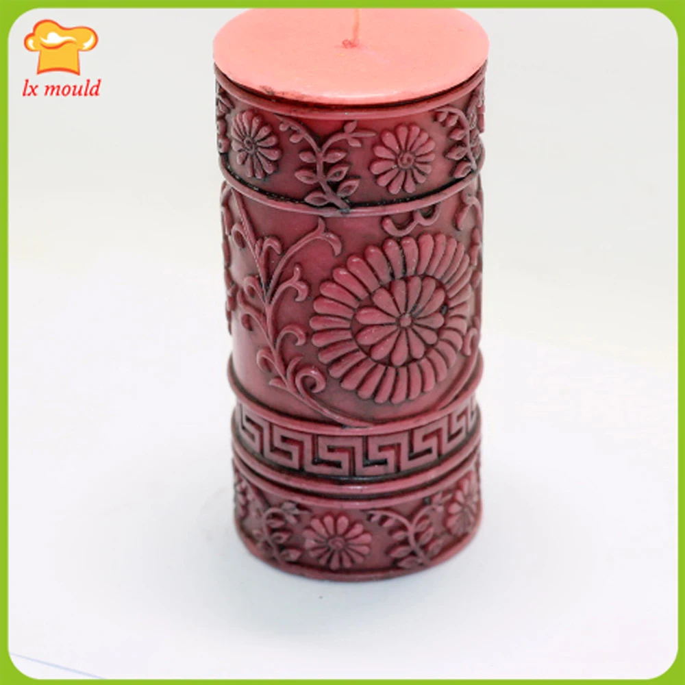 LXYY European Style Roman Column Candle Silicone Mold Resin Plaster Relief Mould Nostalgic Retro Sunflower