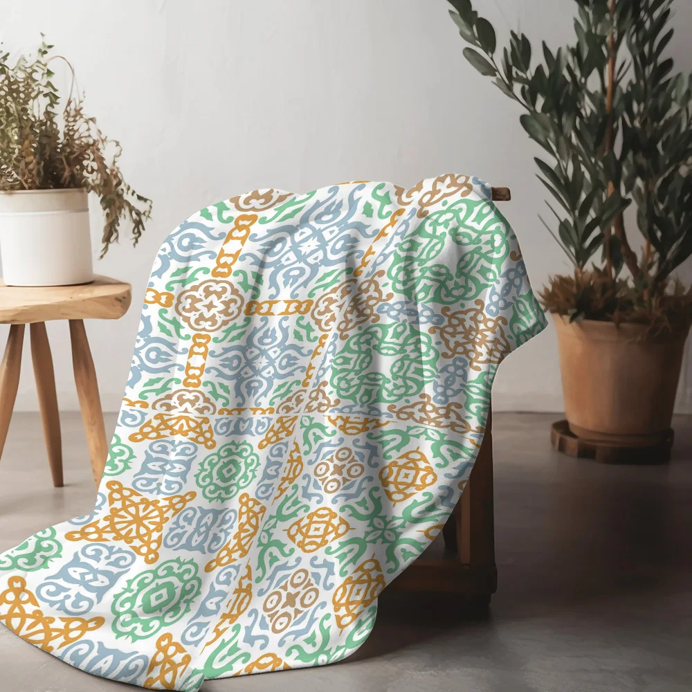 بطانية بنمط البلاط المغربي، بطانية رمي قطنية، غطاء وسادة هندسي، فكرة هدية لغرفة النوم والأريكة