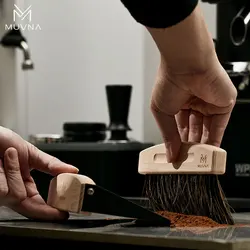 MUVNA Espresso Cleaning Brush Set, a Wood Handle Cleaning Brush & Dustpan, Coffee Bar Brush, Horsehair/Nylon Fiber (Black/White)