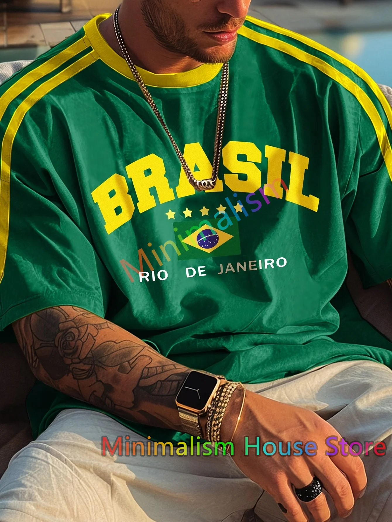 2024 Nuova Estate Cinque stelle Brasil Stampato T-shirt Per Gli Uomini Manica Corta Girocollo Magliette Vintage Casual Maglia Jersey Magliette E