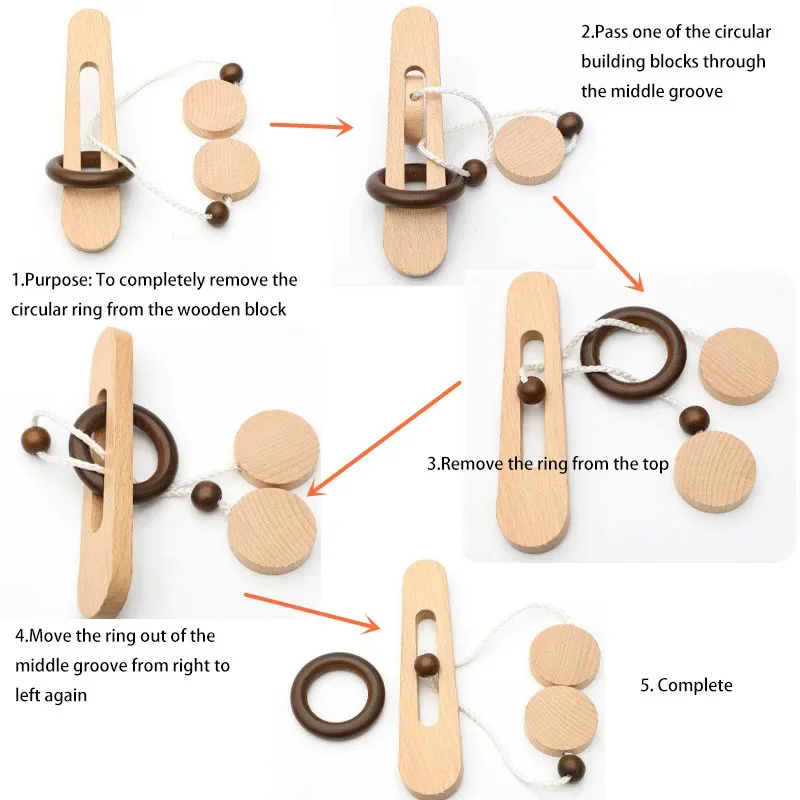 3D houten in elkaar grijpende ringpuzzel, trainingsspel voor logica en ruimtelijk denken, Focus Brain Teaser-speelgoed voor kinderen en volwassenen