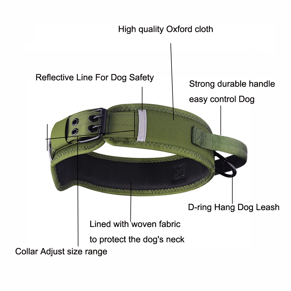 Tactical Dog Collars,Adjustable Heavy Duty Dog Leash Collar,Heavy Metal Buckle With Control Handle For Medium Large Dogs Leashes