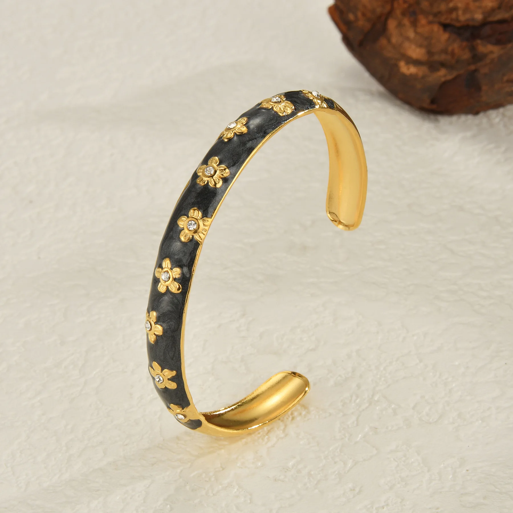 Freeteeme Fashion Vintage Gold Plated Zircon Bracelet For Women Colorful Dropping Oil Adjustable Charm Cuff Bangles Jewelry