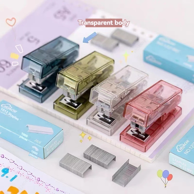 Mini Stapler with staples Transparent Labor-saving Flexible Book Order Plastic Mini Size Binder Desktop Stapler School Supplies