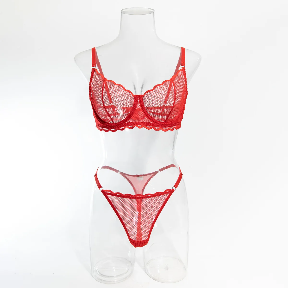 

French Sexy Ultra-thin Lace Lingerie Set Summer Women's Mesh Hollow Out Underwear Female Bra with Top Steel Ring Bra Thongs Suit