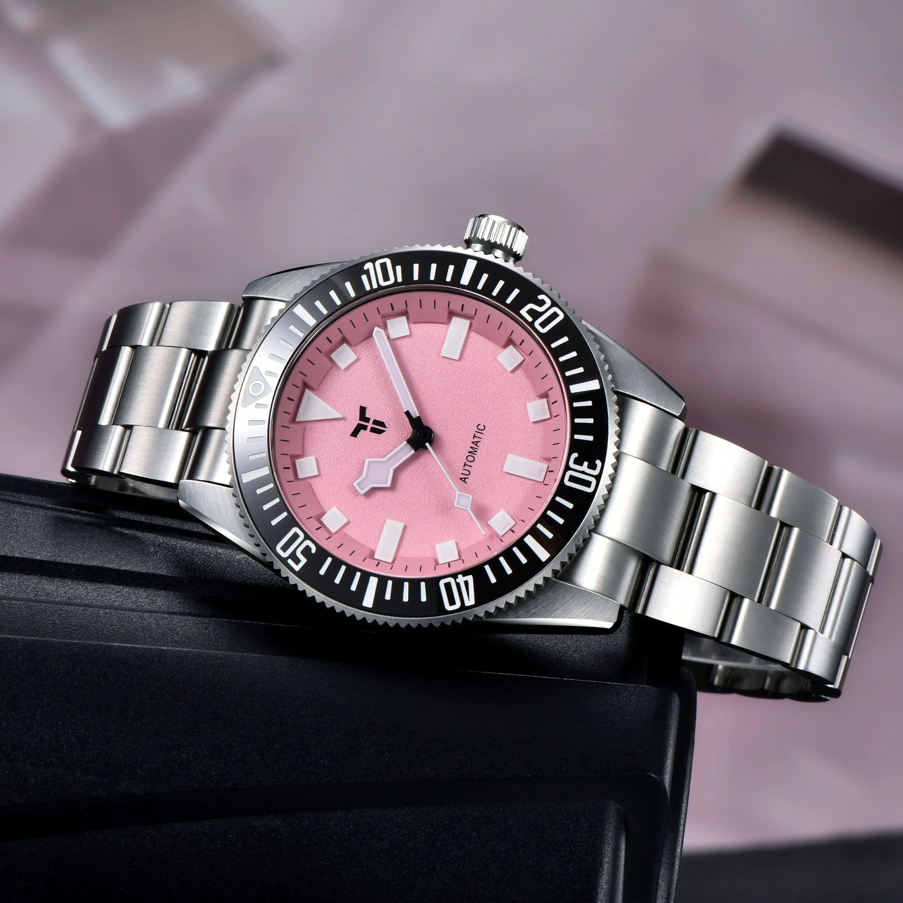 TYBERLEY Flamingo Pink Dial Men's Watches Luxury  Sapphire glass Automatic Watch For Men Waterproof Mechanical Wrist watch Men