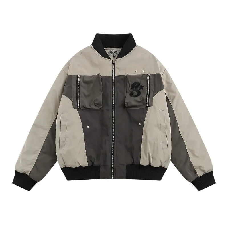 

American vibe style heavy embroidered bomber jacket autumn and winter thickened high street tooling loose coat men