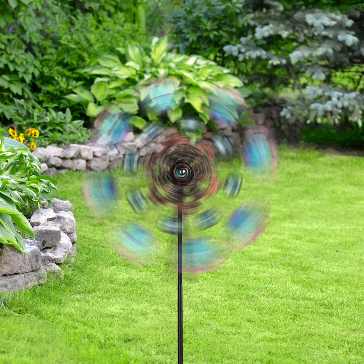 Outdoor Metal Wind Spinners Weather Resistant Wind Spinners with Stable Stake 90cm Peacock Tail Wind Spinners Metal Wind Mill