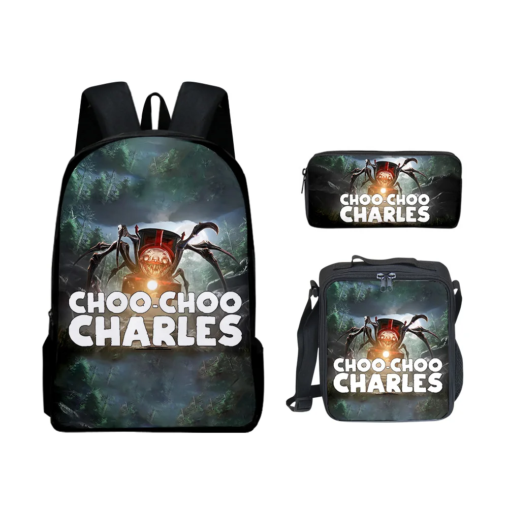 Hip Hop Youthful Choo-Choo Charles 3D Print 3pcs/Set Student Travel bags Laptop Daypack Backpack Lunch Bag Pencil Case