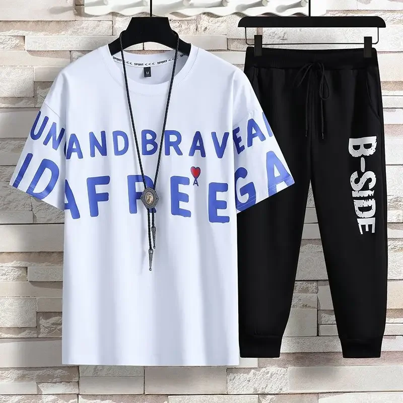 Sports Suits Print T Shirt Man Graphic Men's Clothing Sportswear Pants Sets White Tracksuit Regular Fit Top 2024 Trend Luxury Xl