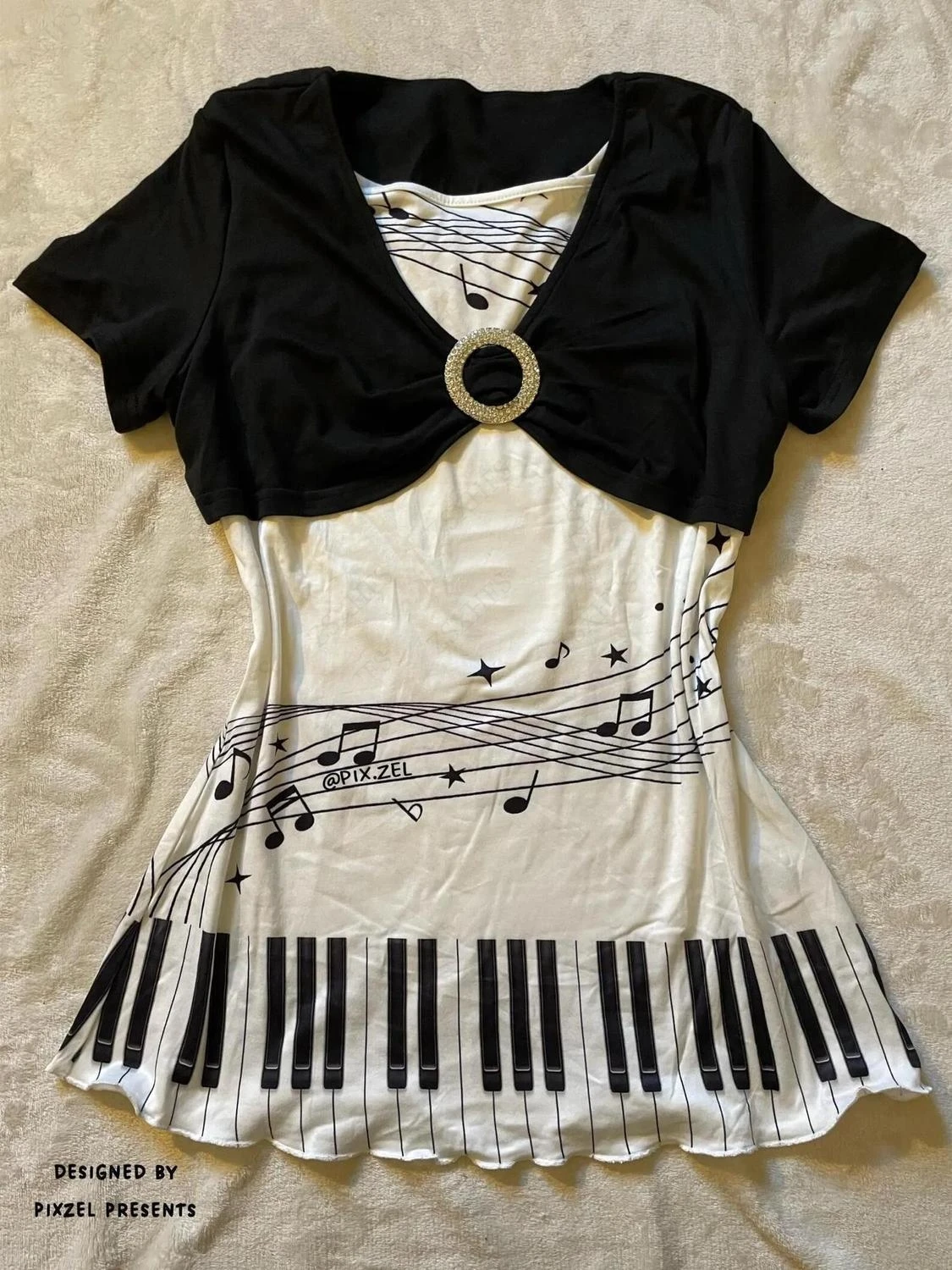 Gothic Y2K T Shirt Women Clothes Musical Note Pattern Trendy Fake Two-Piece T Shirts Punk Hip Hop Tops  Femme Design Crop Tops