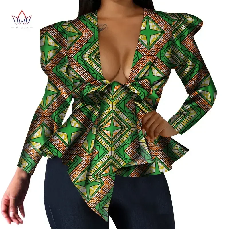 Africa Style Women Modern Fashion Women Tops Dashiki African Print Tops Shirt Sexy V Neck Women Clothing Long Sleeve Coat WY5782